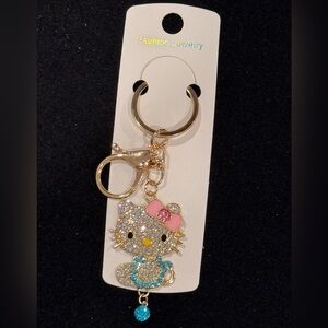BAG CHARM  Hello Kitty Gold Tone Blue Crystal Dangle Necklace Keychain